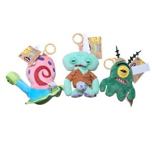 SpongeBob x Fuggler Plush Keyring Bundle Squidward Gary Plankton 3pc Set NWT